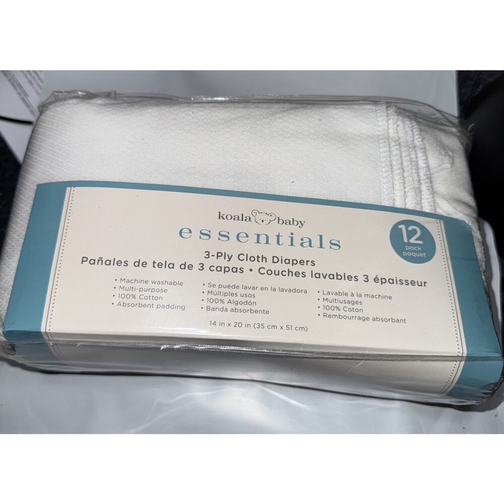 Koala Baby Essentials 3 Ply Cloth Diapers New In Pack 12 Diapers 14 X 20 Inches